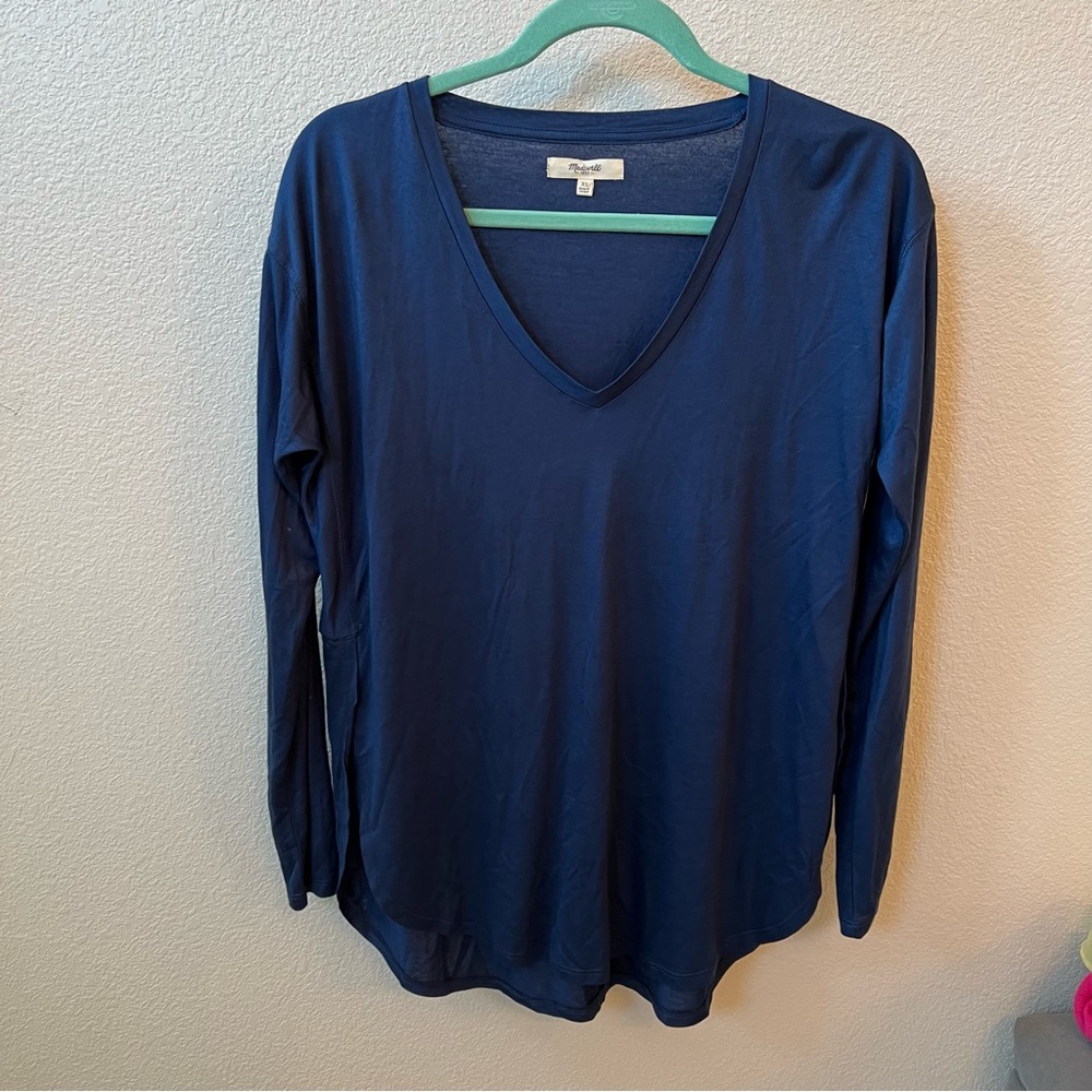 MADEWELL Navy Blue V Neck Long Sleeve Top